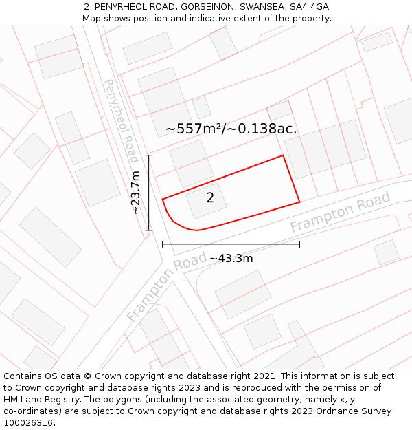 2, PENYRHEOL ROAD, GORSEINON, SWANSEA, SA4 4GA: Plot and title map