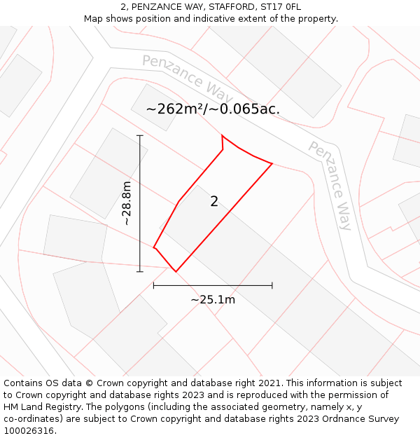 2, PENZANCE WAY, STAFFORD, ST17 0FL: Plot and title map