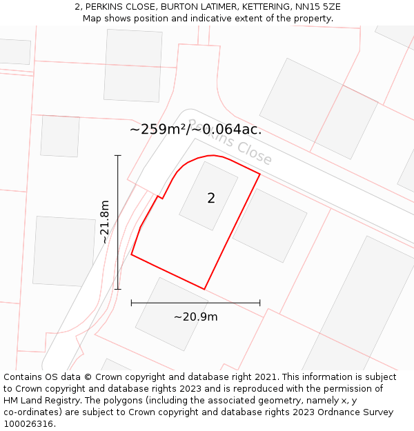 2, PERKINS CLOSE, BURTON LATIMER, KETTERING, NN15 5ZE: Plot and title map