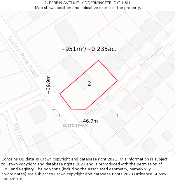 2, PERRIN AVENUE, KIDDERMINSTER, DY11 6LL: Plot and title map