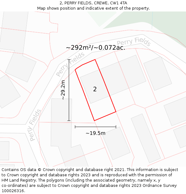 2, PERRY FIELDS, CREWE, CW1 4TA: Plot and title map