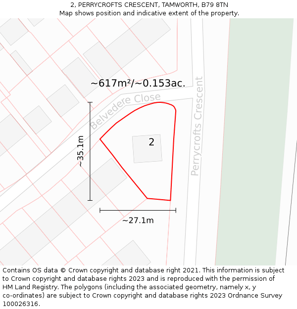 2, PERRYCROFTS CRESCENT, TAMWORTH, B79 8TN: Plot and title map