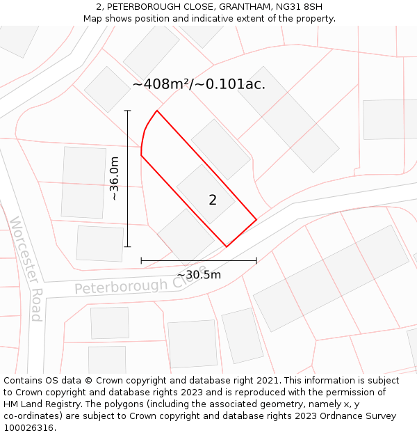 2, PETERBOROUGH CLOSE, GRANTHAM, NG31 8SH: Plot and title map