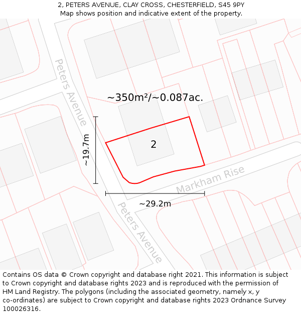 2, PETERS AVENUE, CLAY CROSS, CHESTERFIELD, S45 9PY: Plot and title map
