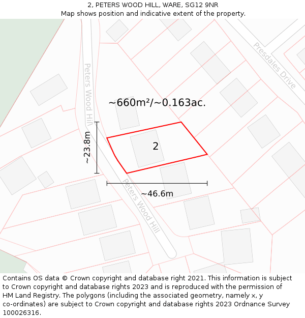 2, PETERS WOOD HILL, WARE, SG12 9NR: Plot and title map