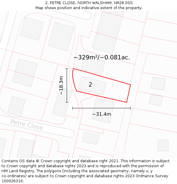 2, PETRE CLOSE, NORTH WALSHAM, NR28 0SS: Plot and title map