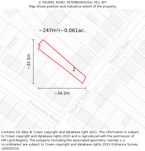 2, PEVERIL ROAD, PETERBOROUGH, PE1 3PY: Plot and title map