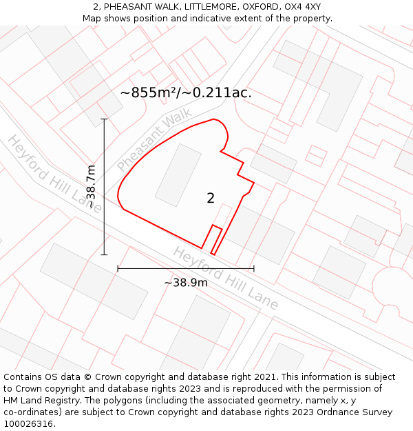 2, PHEASANT WALK, LITTLEMORE, OXFORD, OX4 4XY: Plot and title map