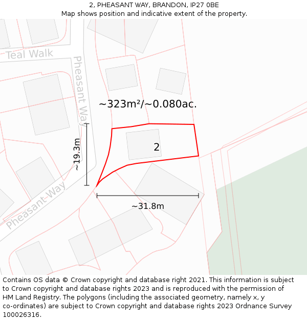 2, PHEASANT WAY, BRANDON, IP27 0BE: Plot and title map