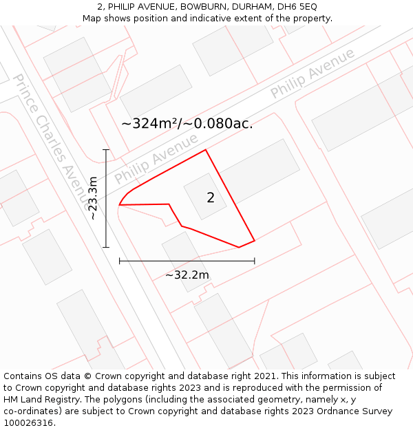 2, PHILIP AVENUE, BOWBURN, DURHAM, DH6 5EQ: Plot and title map