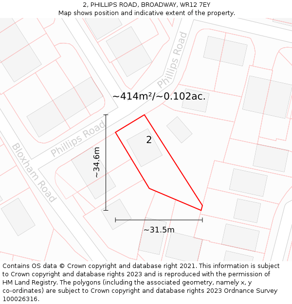 2, PHILLIPS ROAD, BROADWAY, WR12 7EY: Plot and title map