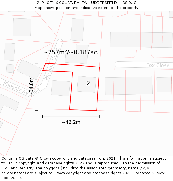 2, PHOENIX COURT, EMLEY, HUDDERSFIELD, HD8 9UQ: Plot and title map