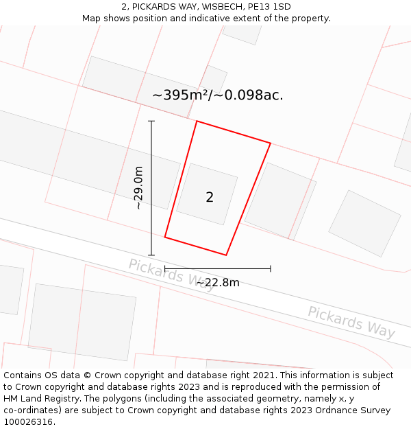 2, PICKARDS WAY, WISBECH, PE13 1SD: Plot and title map