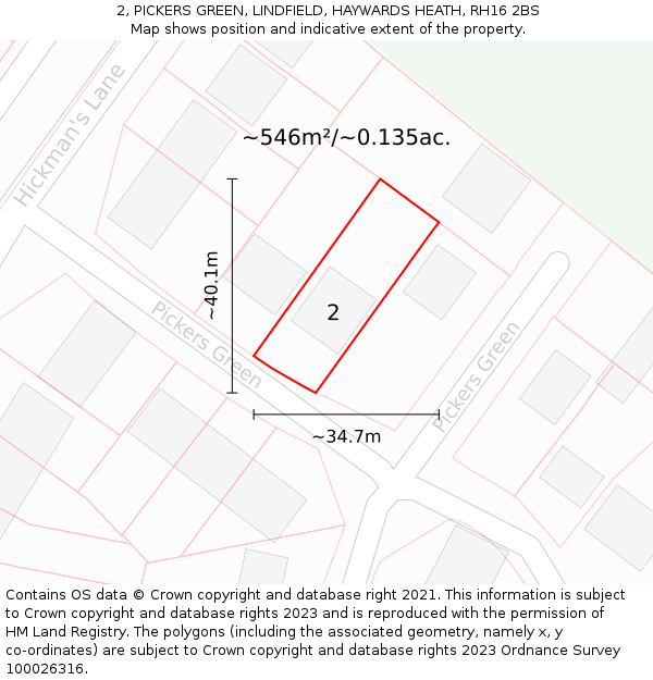 2, PICKERS GREEN, LINDFIELD, HAYWARDS HEATH, RH16 2BS: Plot and title map