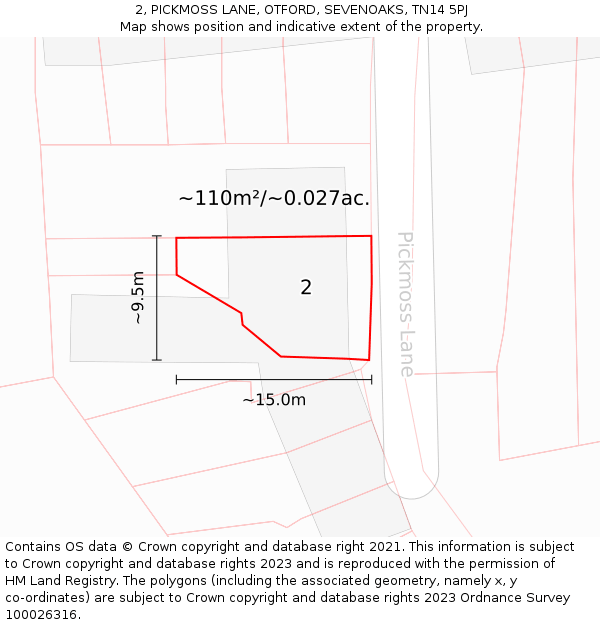 2, PICKMOSS LANE, OTFORD, SEVENOAKS, TN14 5PJ: Plot and title map