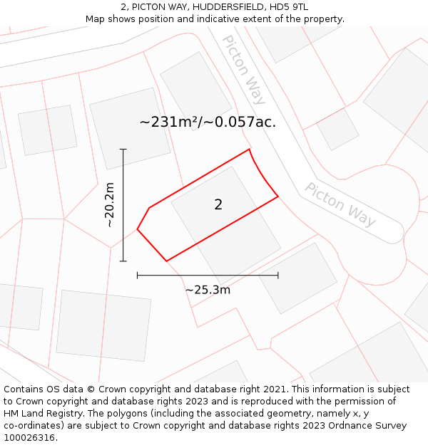 2, PICTON WAY, HUDDERSFIELD, HD5 9TL: Plot and title map