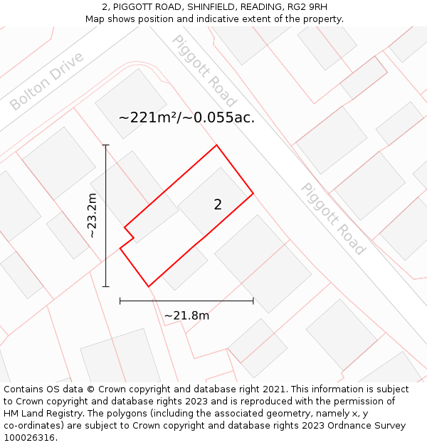 2, PIGGOTT ROAD, SHINFIELD, READING, RG2 9RH: Plot and title map