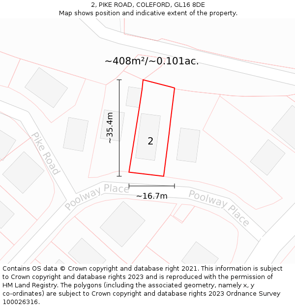 2, PIKE ROAD, COLEFORD, GL16 8DE: Plot and title map