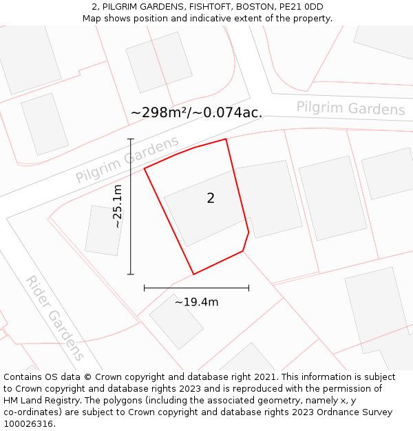 2, PILGRIM GARDENS, FISHTOFT, BOSTON, PE21 0DD: Plot and title map