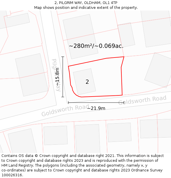 2, PILGRIM WAY, OLDHAM, OL1 4TP: Plot and title map