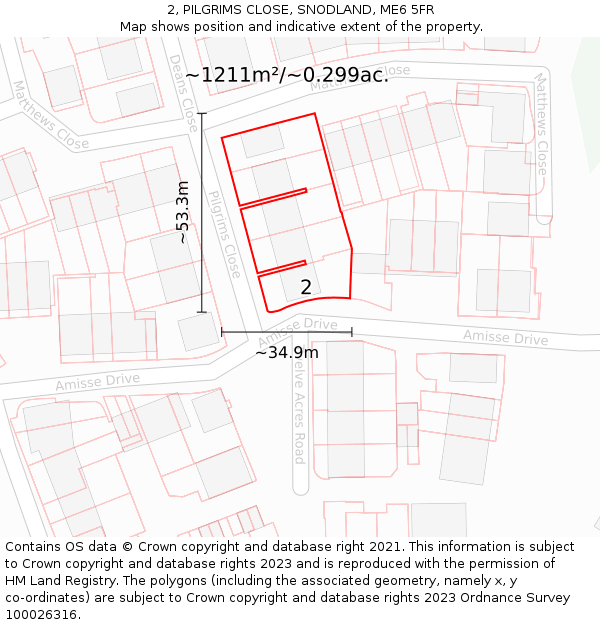 2, PILGRIMS CLOSE, SNODLAND, ME6 5FR: Plot and title map