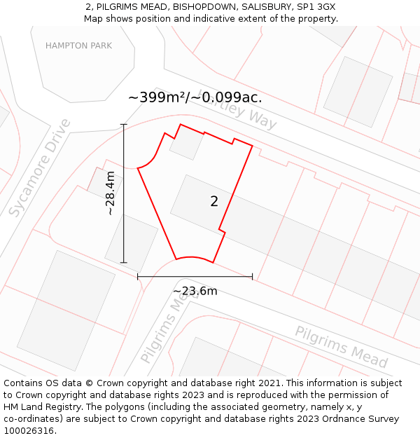 2, PILGRIMS MEAD, BISHOPDOWN, SALISBURY, SP1 3GX: Plot and title map