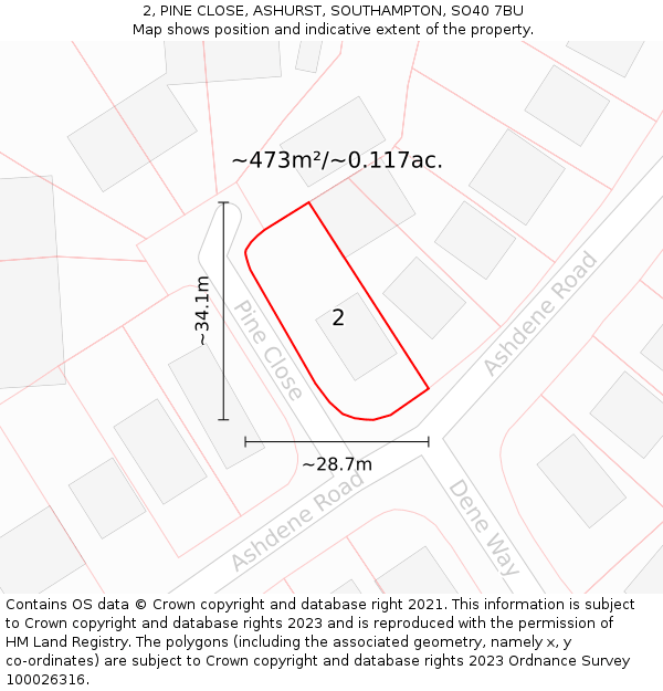 2, PINE CLOSE, ASHURST, SOUTHAMPTON, SO40 7BU: Plot and title map