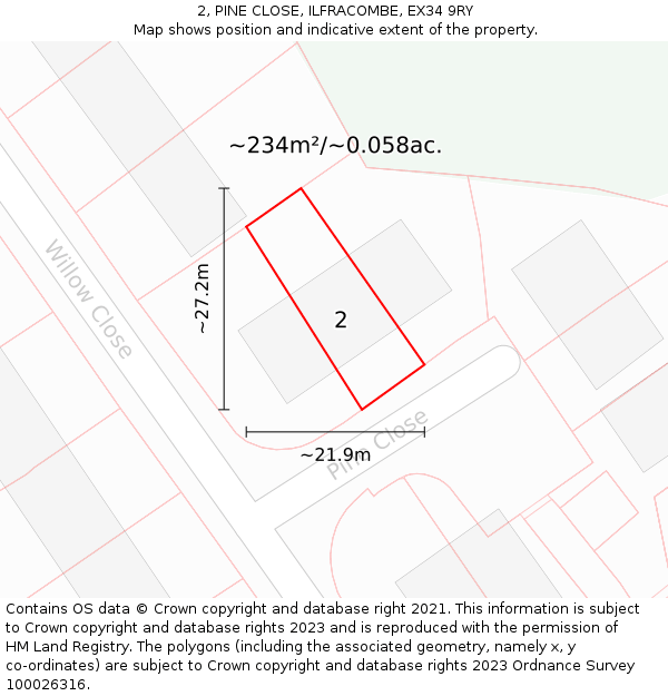 2, PINE CLOSE, ILFRACOMBE, EX34 9RY: Plot and title map