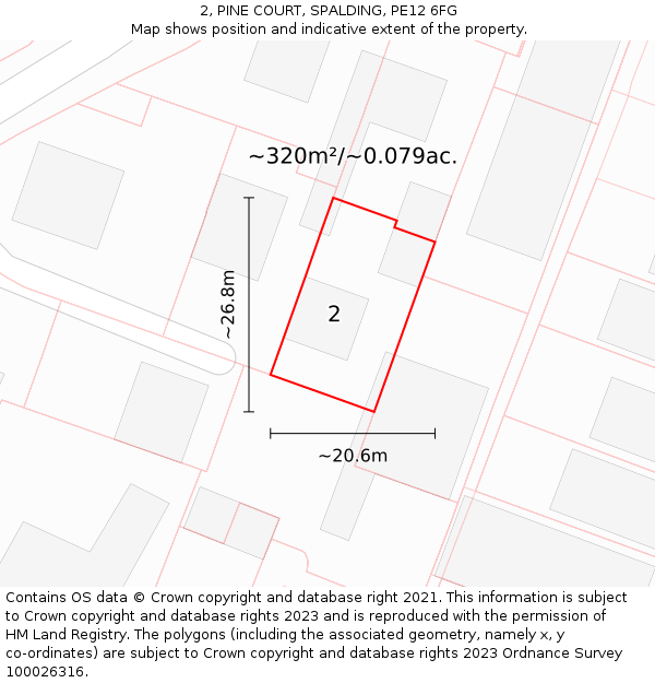 2, PINE COURT, SPALDING, PE12 6FG: Plot and title map