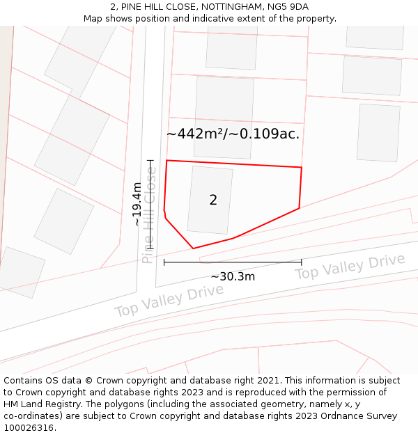 2, PINE HILL CLOSE, NOTTINGHAM, NG5 9DA: Plot and title map