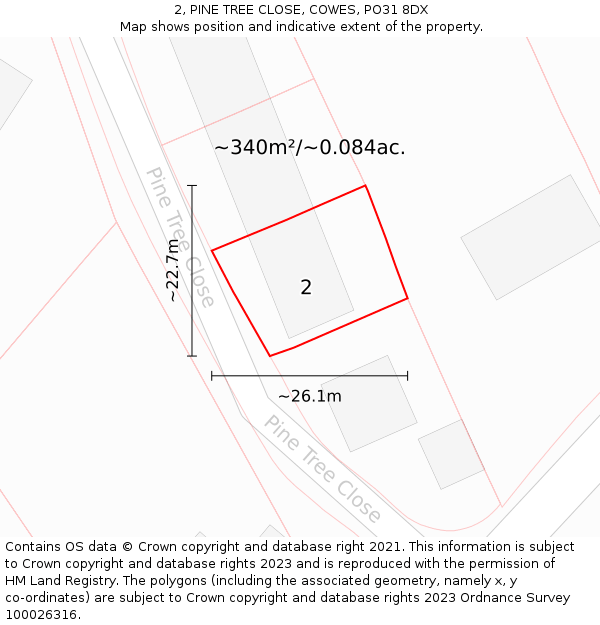 2, PINE TREE CLOSE, COWES, PO31 8DX: Plot and title map