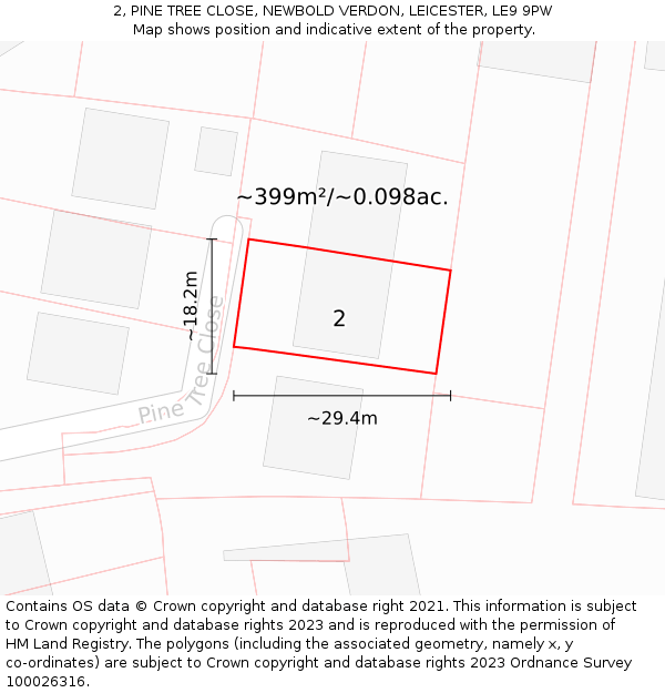 2, PINE TREE CLOSE, NEWBOLD VERDON, LEICESTER, LE9 9PW: Plot and title map