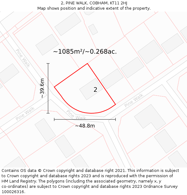 2, PINE WALK, COBHAM, KT11 2HJ: Plot and title map