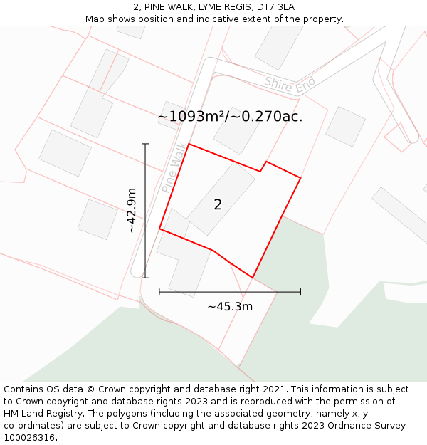 2, PINE WALK, LYME REGIS, DT7 3LA: Plot and title map