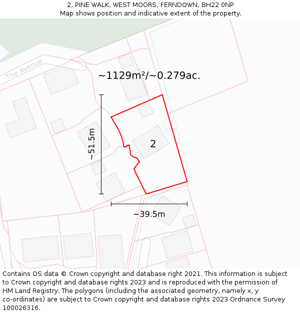 2, PINE WALK, WEST MOORS, FERNDOWN, BH22 0NP: Plot and title map