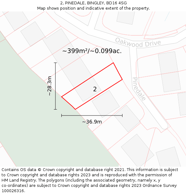 2, PINEDALE, BINGLEY, BD16 4SG: Plot and title map