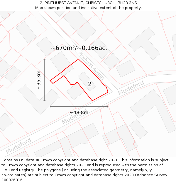 2, PINEHURST AVENUE, CHRISTCHURCH, BH23 3NS: Plot and title map