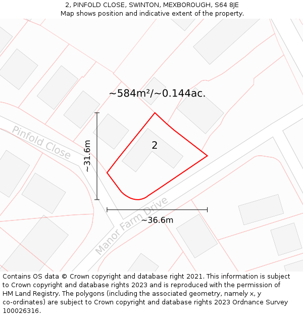 2, PINFOLD CLOSE, SWINTON, MEXBOROUGH, S64 8JE: Plot and title map