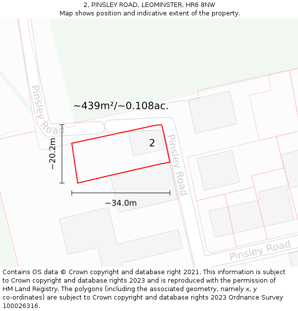 2, PINSLEY ROAD, LEOMINSTER, HR6 8NW: Plot and title map