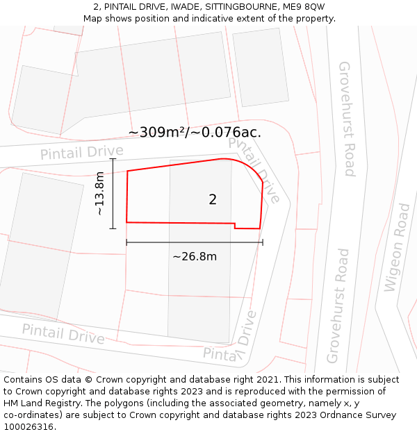 2, PINTAIL DRIVE, IWADE, SITTINGBOURNE, ME9 8QW: Plot and title map