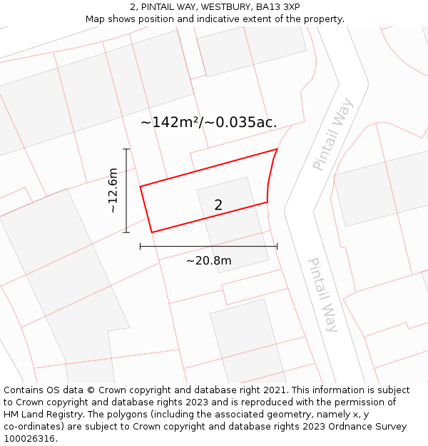 2, PINTAIL WAY, WESTBURY, BA13 3XP: Plot and title map