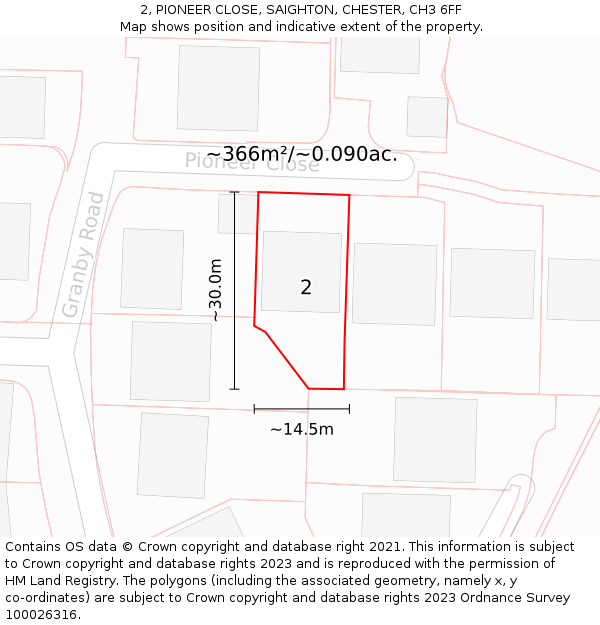 2, PIONEER CLOSE, SAIGHTON, CHESTER, CH3 6FF: Plot and title map