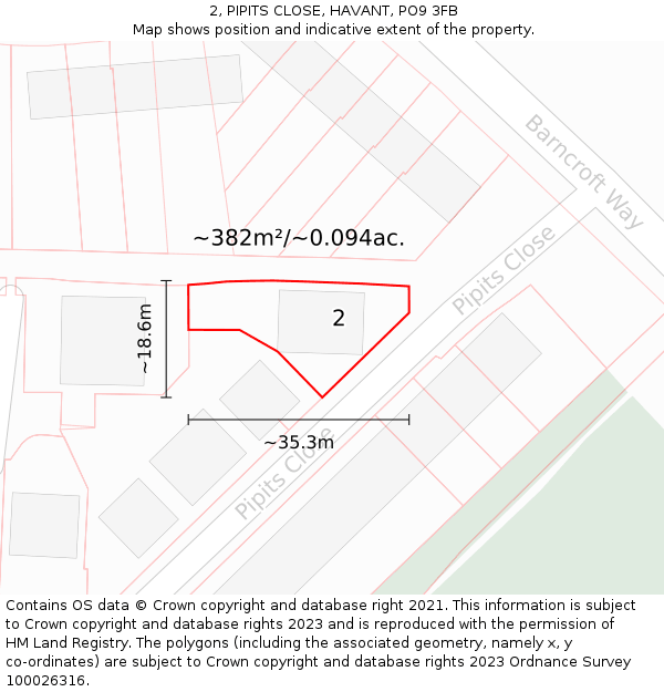 2, PIPITS CLOSE, HAVANT, PO9 3FB: Plot and title map