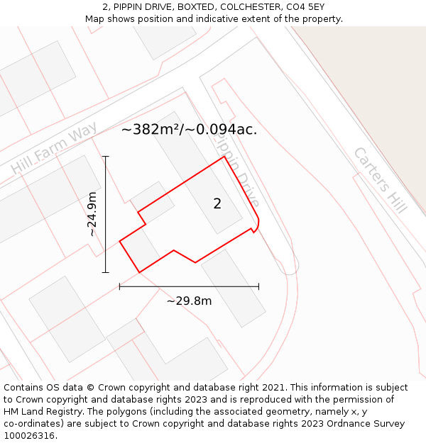2, PIPPIN DRIVE, BOXTED, COLCHESTER, CO4 5EY: Plot and title map