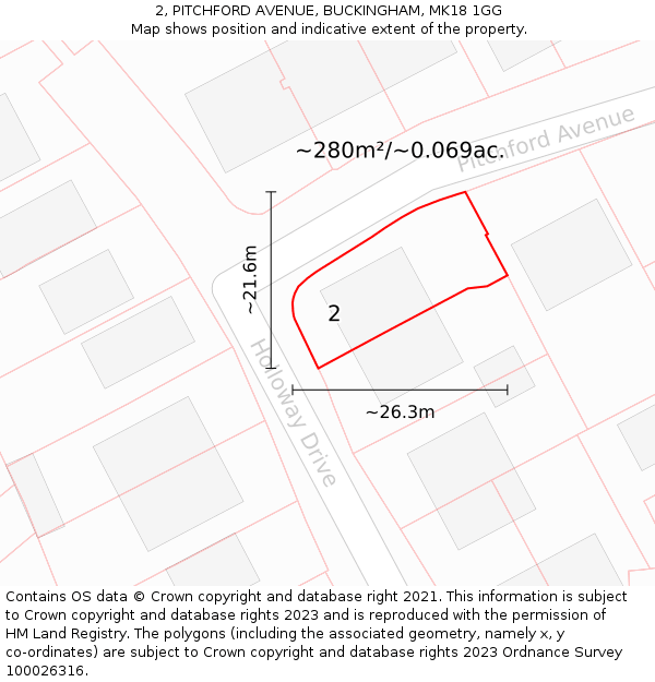 2, PITCHFORD AVENUE, BUCKINGHAM, MK18 1GG: Plot and title map