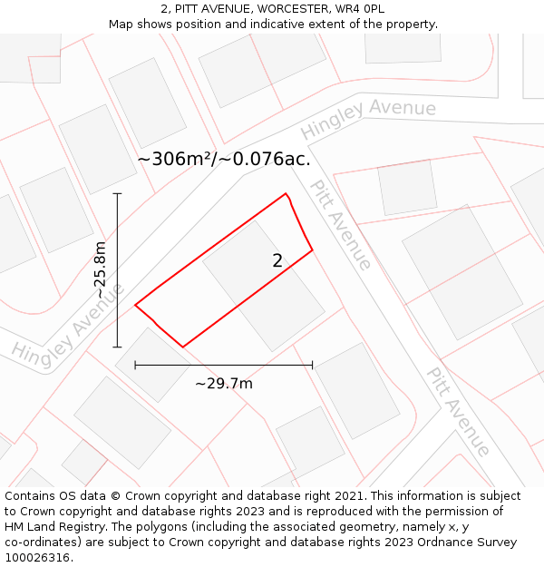 2, PITT AVENUE, WORCESTER, WR4 0PL: Plot and title map