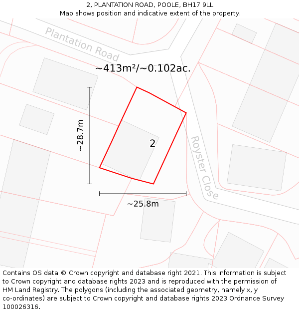 2, PLANTATION ROAD, POOLE, BH17 9LL: Plot and title map