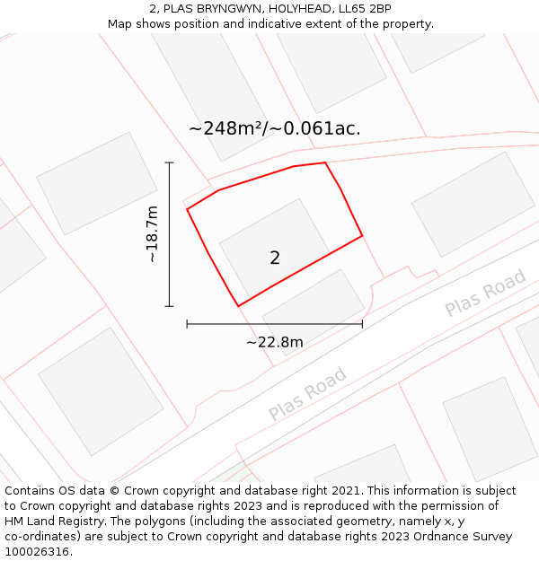 2, PLAS BRYNGWYN, HOLYHEAD, LL65 2BP: Plot and title map