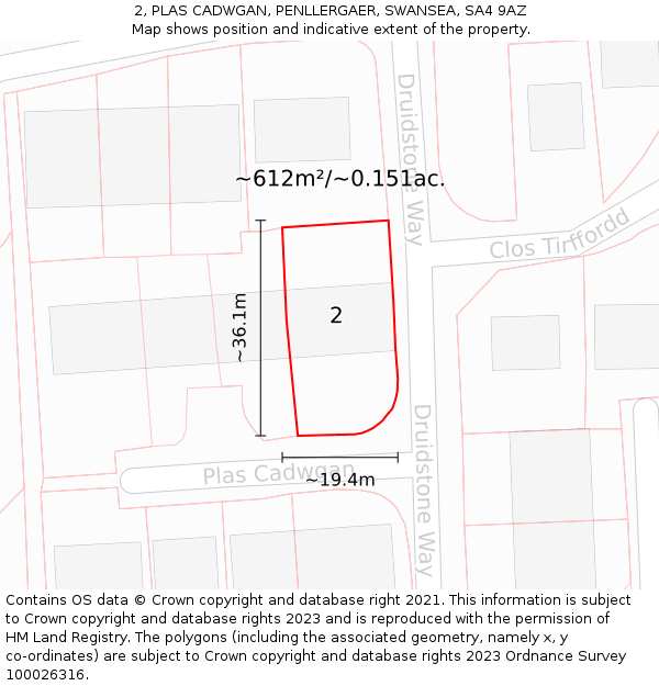 2, PLAS CADWGAN, PENLLERGAER, SWANSEA, SA4 9AZ: Plot and title map
