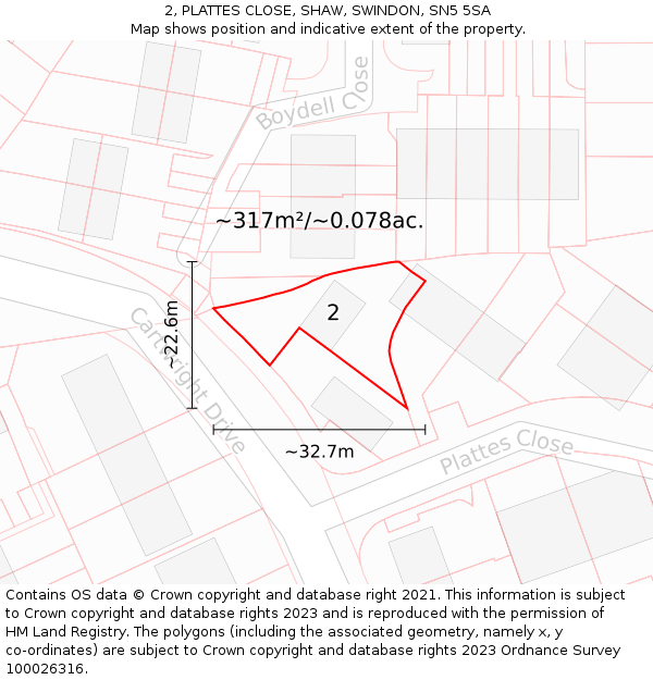 2, PLATTES CLOSE, SHAW, SWINDON, SN5 5SA: Plot and title map